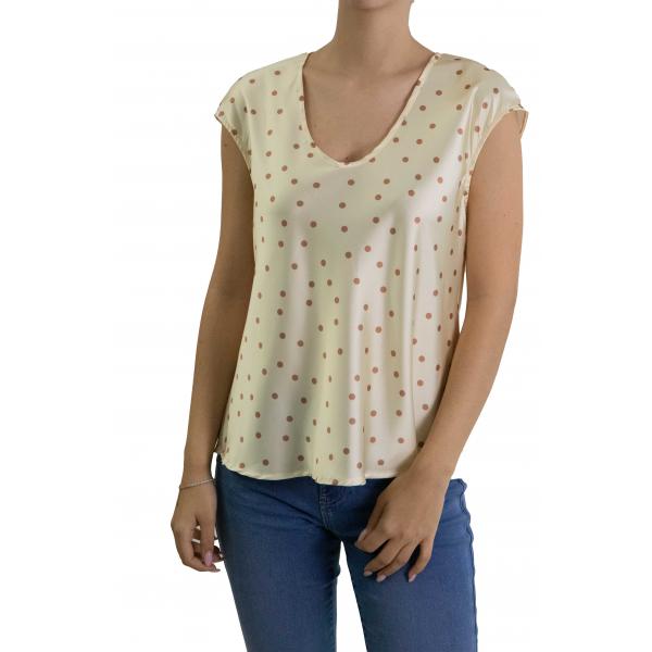 Blusa a V a maniche corte a pois 